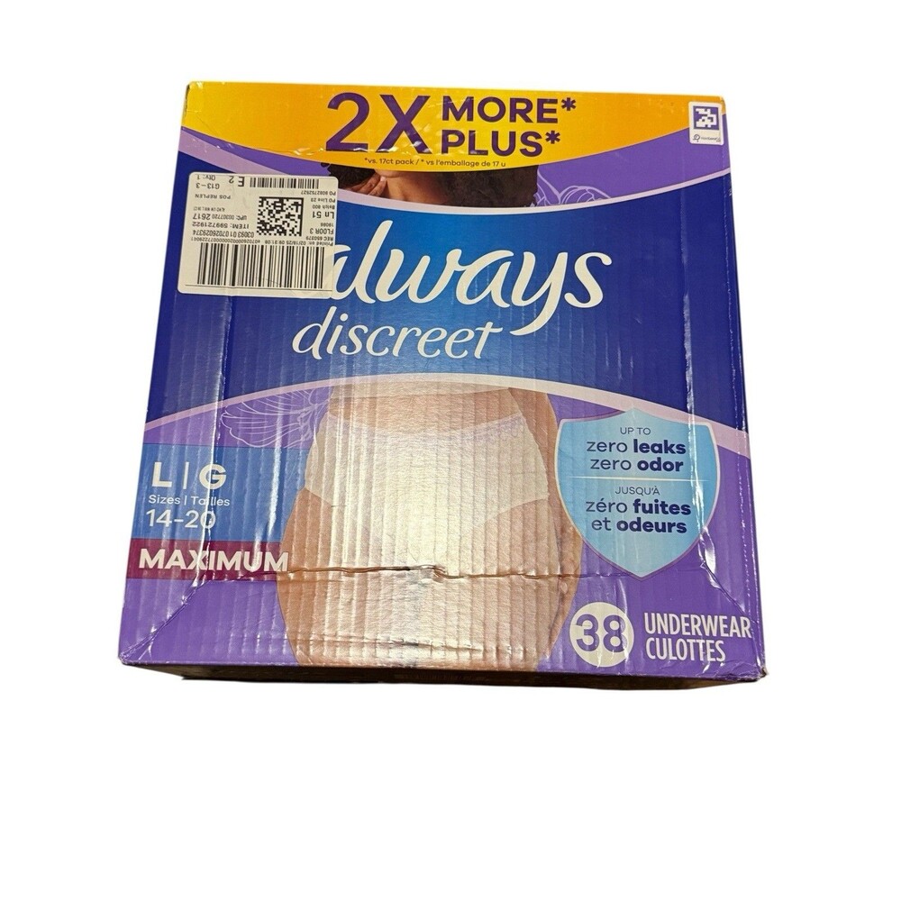Always Discreet Incontinence Underwear for Women Maximum Absorb, Large 38 Count